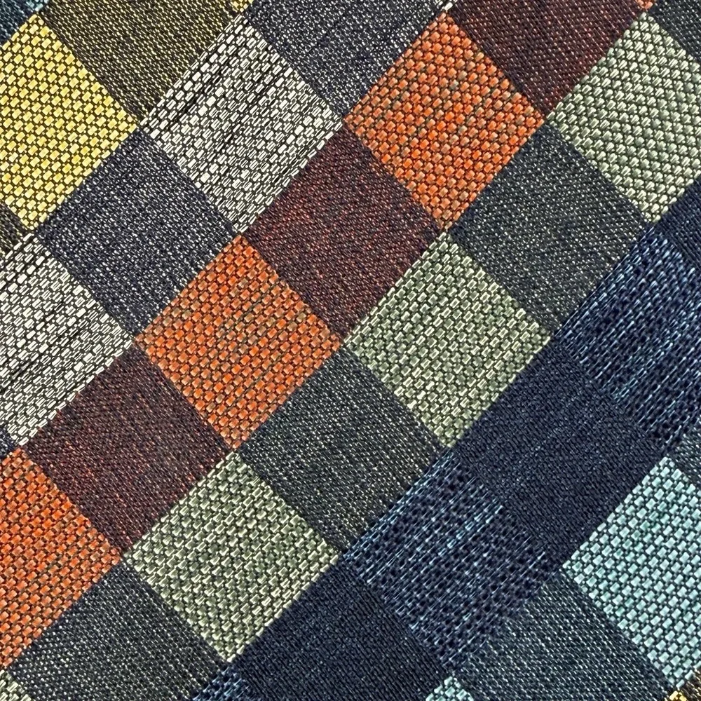 Rainbow Kyoto Japan 100% Silk Geometric Mosaic Checker Tie 55x3.5